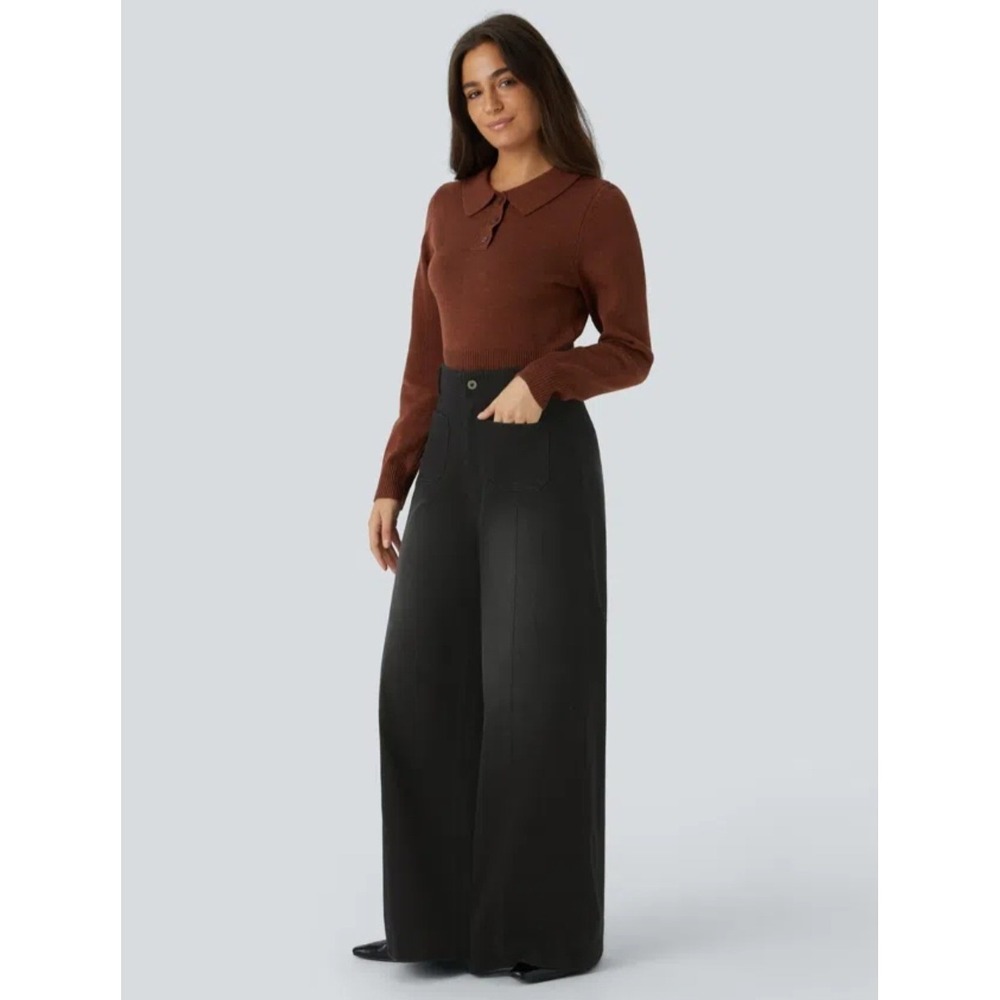Halara Flex™ High Waisted Pockets Washed Casual Wide Leg Jeans Large